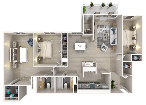 Floor plan for 3 beds, 2 baths, 1339 sqft